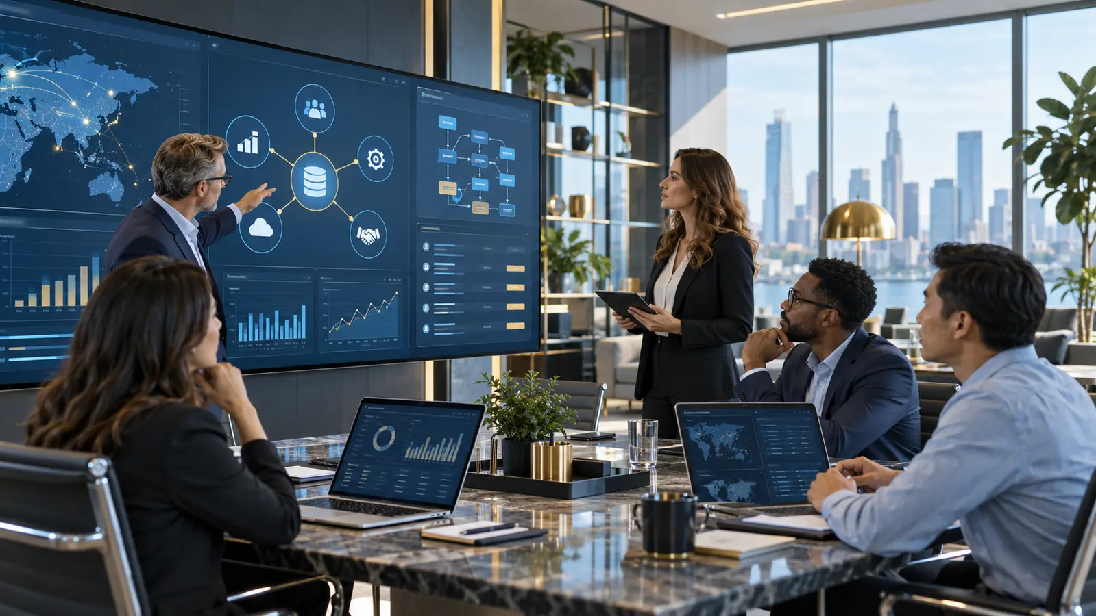 Business leaders reviewing connected enterprise software